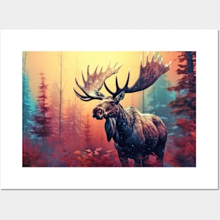 Moose Animal Wildlife Wilderness Colorful Realistic Illustration Posters and Art